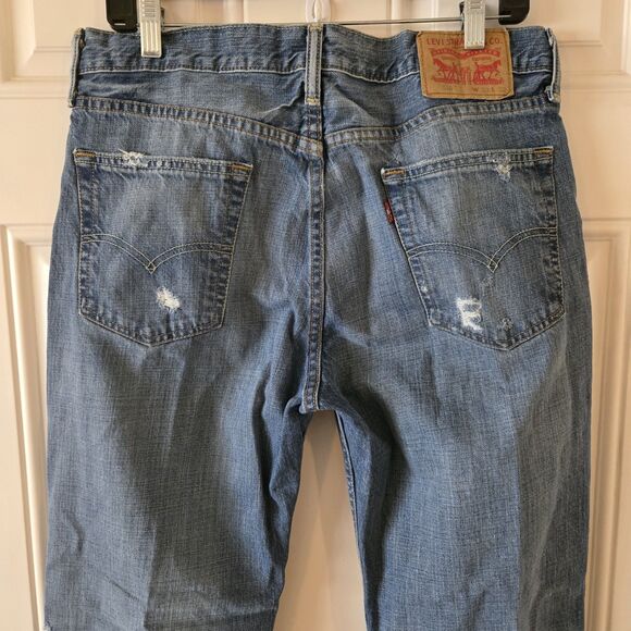 Levi's 514 Jeans Mens 33x32 Blue Distressed Denim Straight Leg Ripped Grunge Y2K - Picture 4 of 8